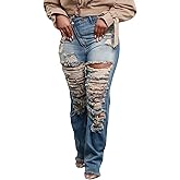 Geulis Women's High Waisted Skinny Ripped Jeans Boyfriend Asymmetrical Stretchy Jeans Distressed Denim Pants