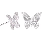 ANN BABIC CZ Butterfly Stud Earrings for Women - Cubic Zirconia Paved Butterfly Earrings - Butterfly Earrings Plated in Gold