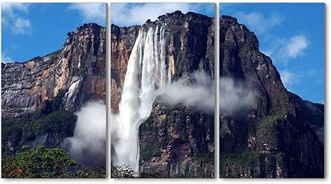 Amazon Burgessalbert 南米 ベネズエラ カナイマ国立公園 滝 天使の滝 3パネル ウォールアート キャンバス 枠張り木製フレーム ホームデコ用 すぐに掛けられる 16 X 24 インチ X 3 パネル アートフレーム ポスター オンライン通販