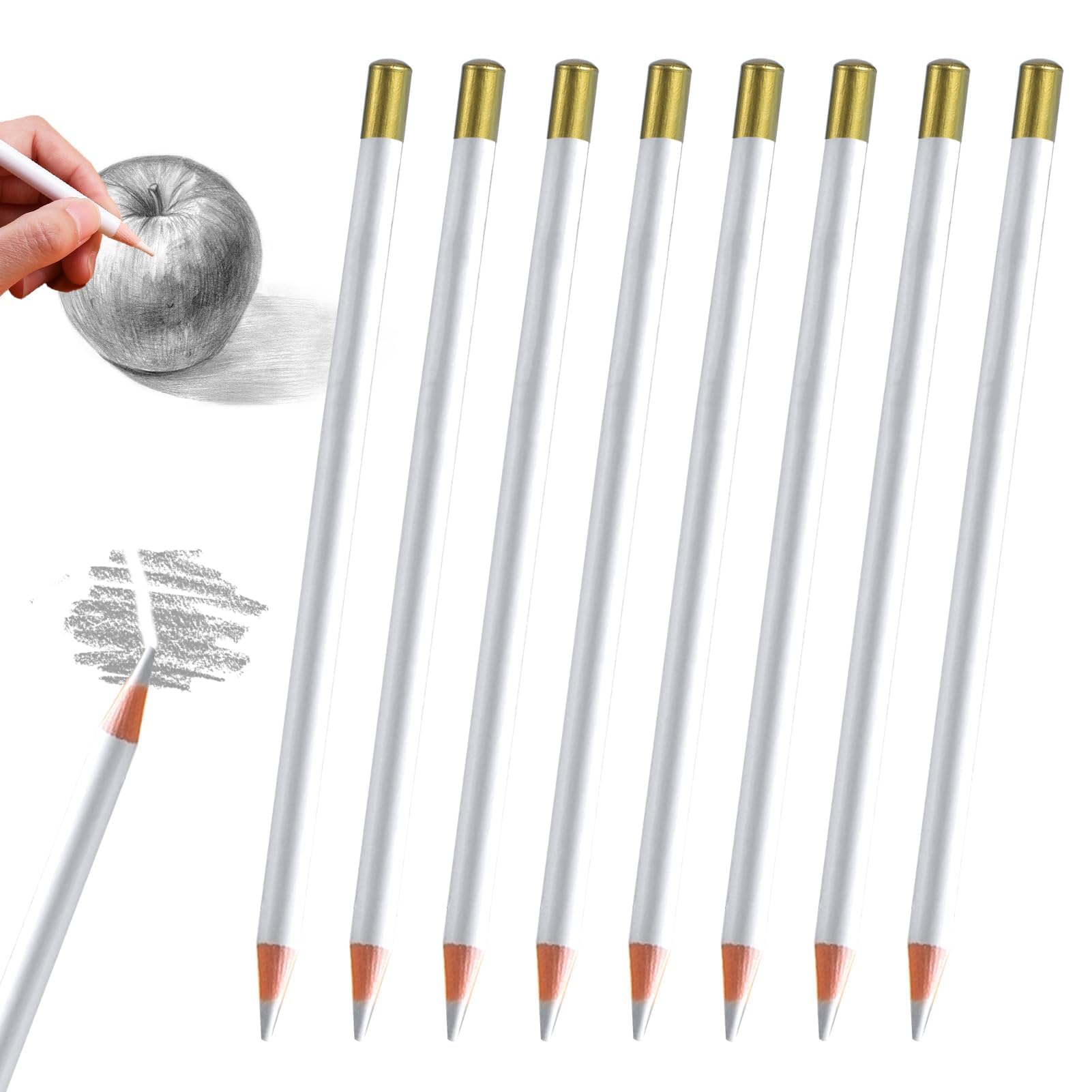 PosyLane Pencil Erasers for Artists 8 Pcs Highlight Eraser Pencil White Professional Wooden Sketch Eraser Pen for Details Charcoal Drawings Revise Erasing