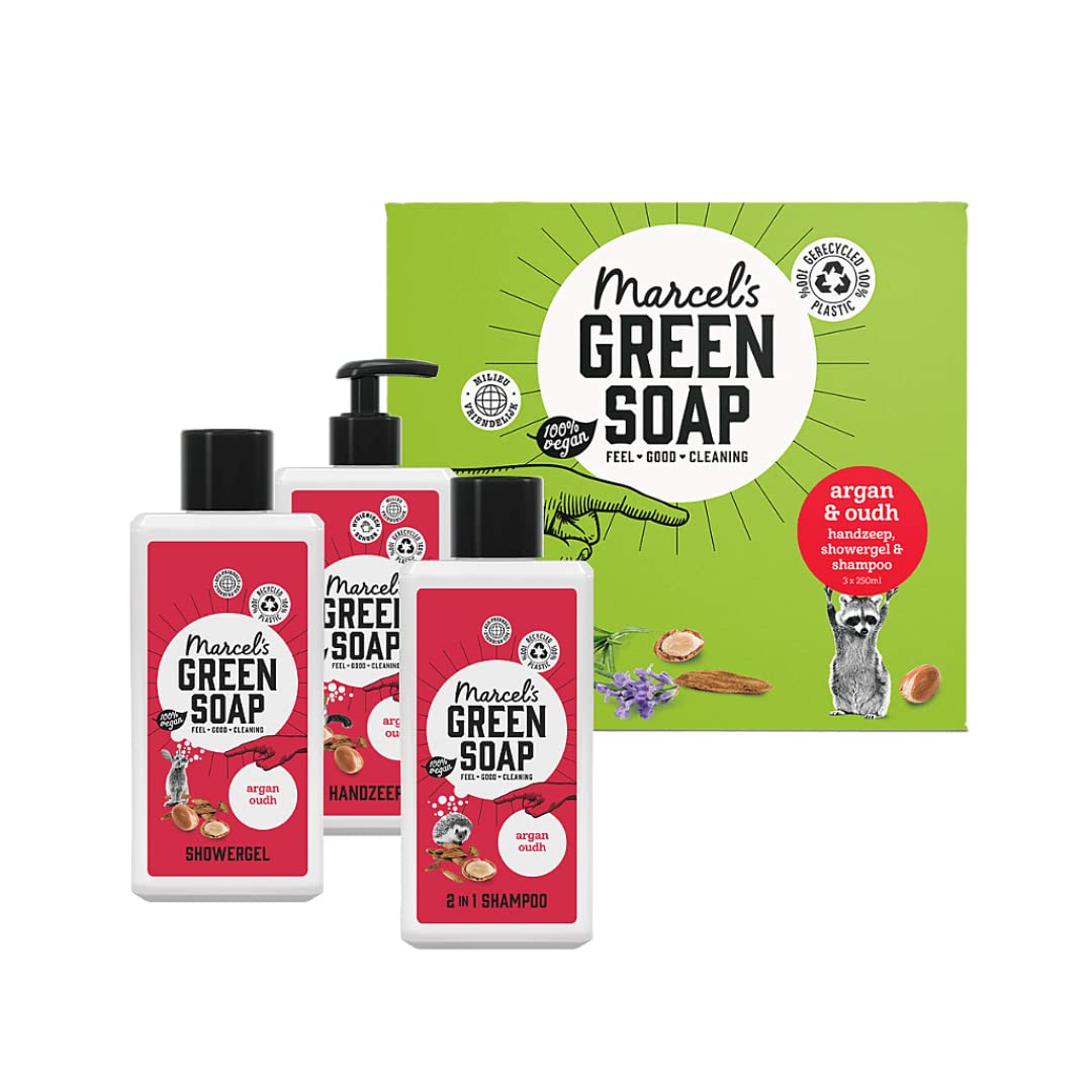 Marcel's Green Soap - Gift Box - Argan & Oudh - Hand Soap - 2-in-1 Shampoo - Shower Gel - 250 ML