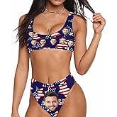 Custom Face Bikini Set for Women High Waisted Personalized Swimsuits with Photo Two Piece Pool Party Funny Gift