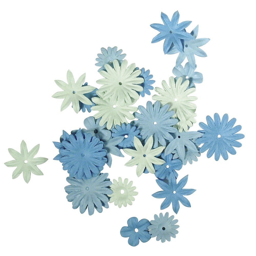 Rayher Paper Flower Mixture 4 Varieties Pack of 36 1.5-2.5 cm Green Blue Tones