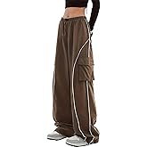 Elincho Baggy Cargo Pants for Women Elastic Waist Y2K Parachute Track Pants Trendy Casual Sports Wide Leg with Pockets