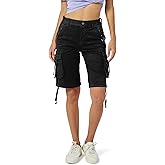 OCHENTA Womens Cargo Shorts with Multi Pockets, Stretch Bermuda Summer Casual Hiking Shorts Women Black 14