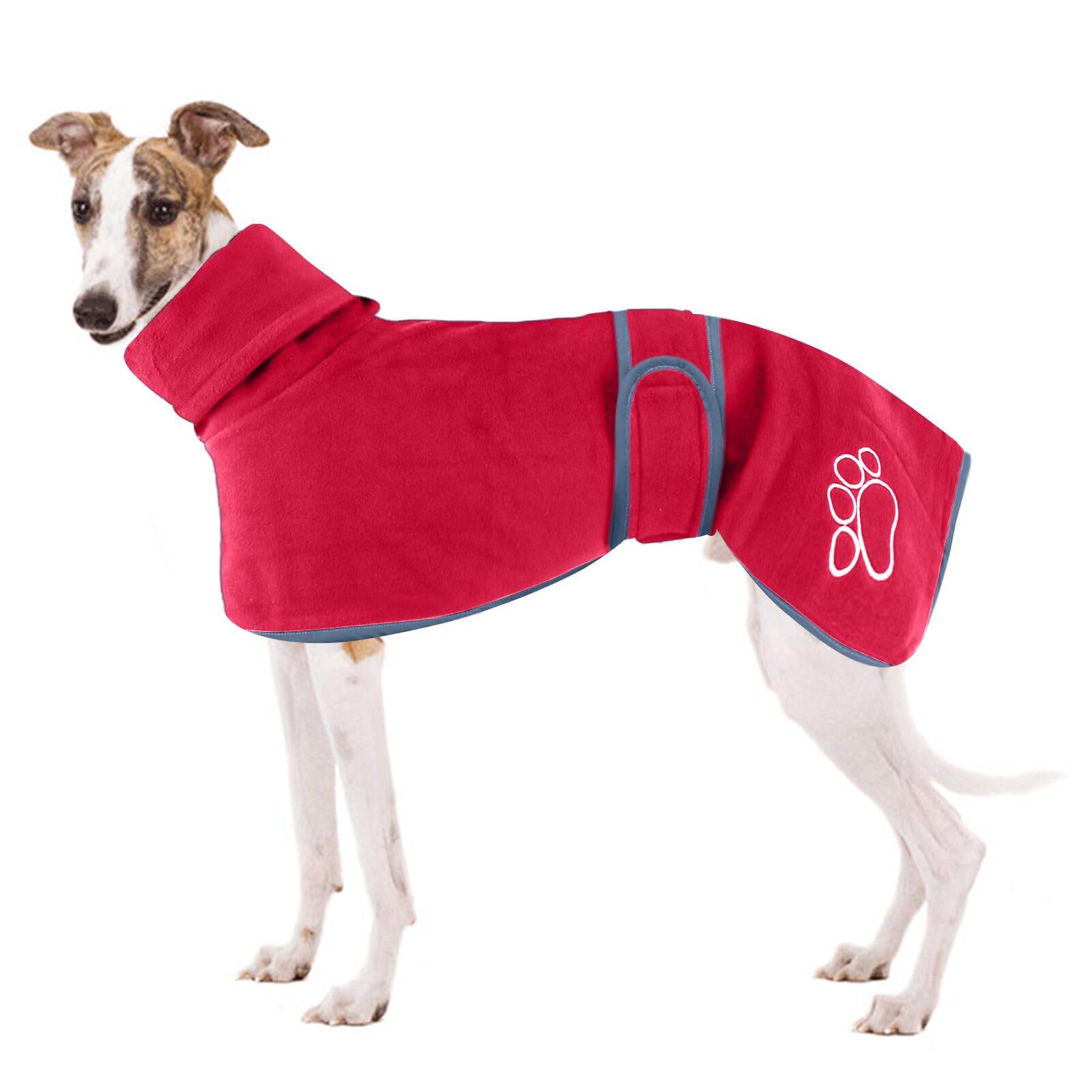 Greyhound Fleece Coat - Whippet & Lurcher Cosy Jumper, Dog Jacket with Warm Fleece Lining and Adjustable Bands for Salukis (M, Red)