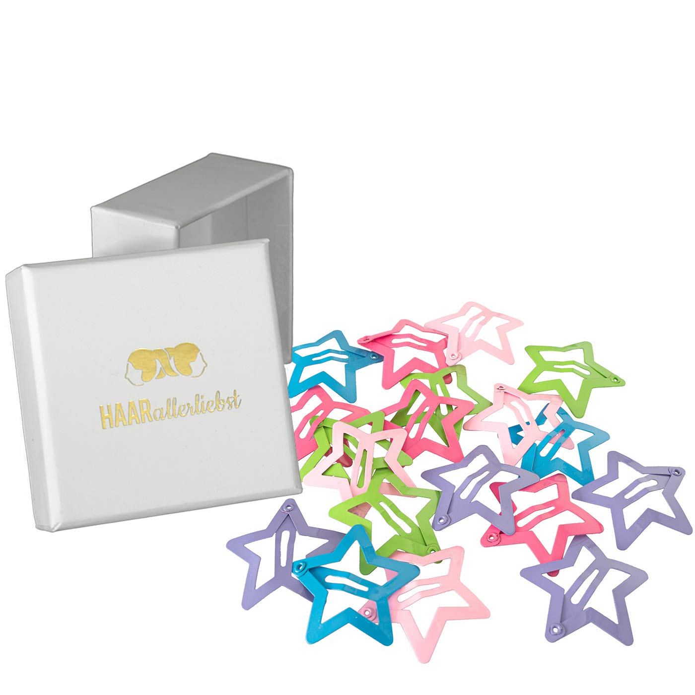 Haarallerliebst Hair Clips Stars Small Pack of 20 Colours 3 cm for Girls with Box for Storage