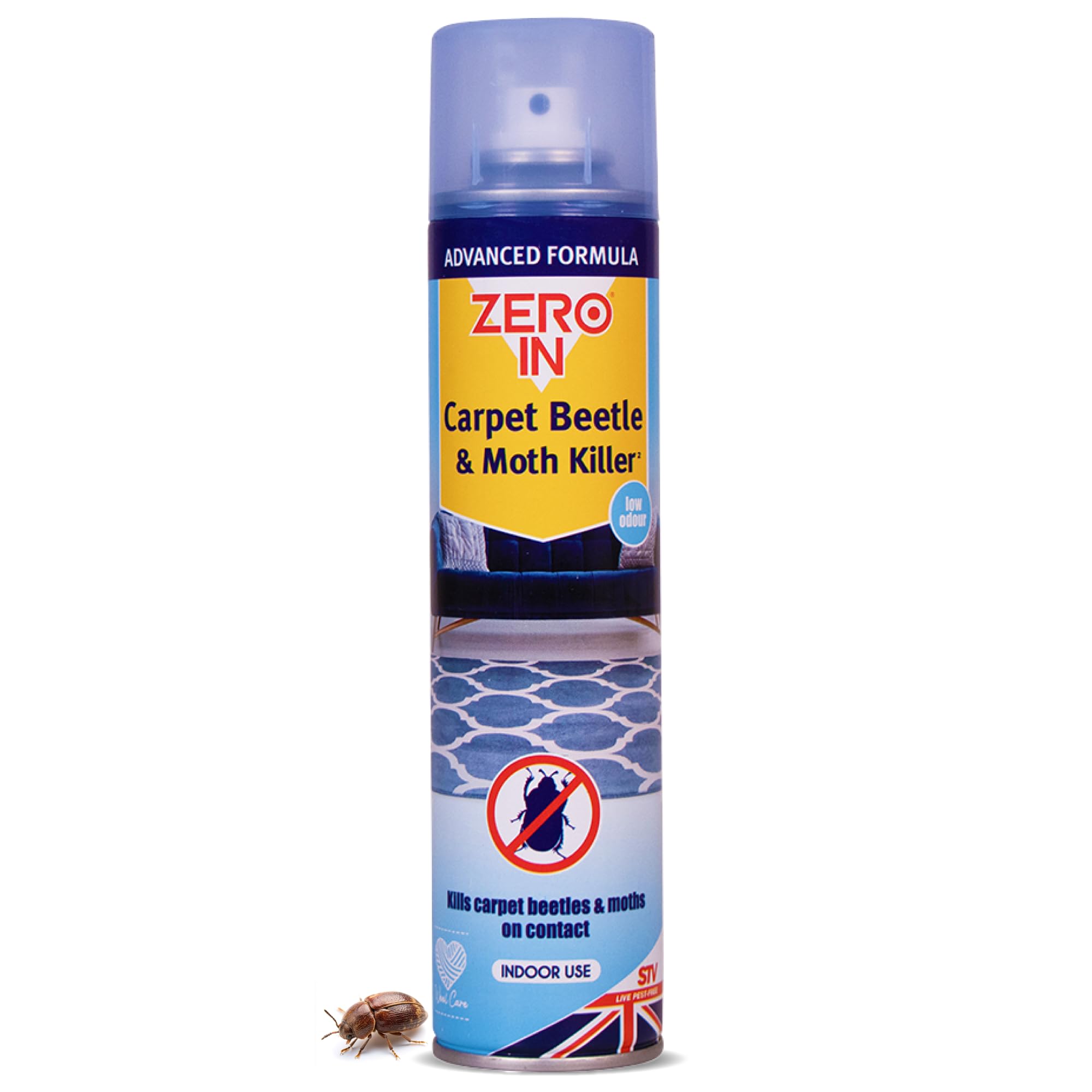 Zero In Carpet Beetle & Moth Killer Spray – Effective Carpet Beetle & Moth Treatment for Carpets, Upholstery & Household Items – Long-Lasting, Odour-Free Formula - 300ml Aerosol