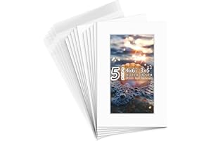 Golden State Art, Acid Free, Pack of 5, 4x6 White Picture Mats Mattes with White Core Bevel Cut for 3x5 Photo + Backing + Bag