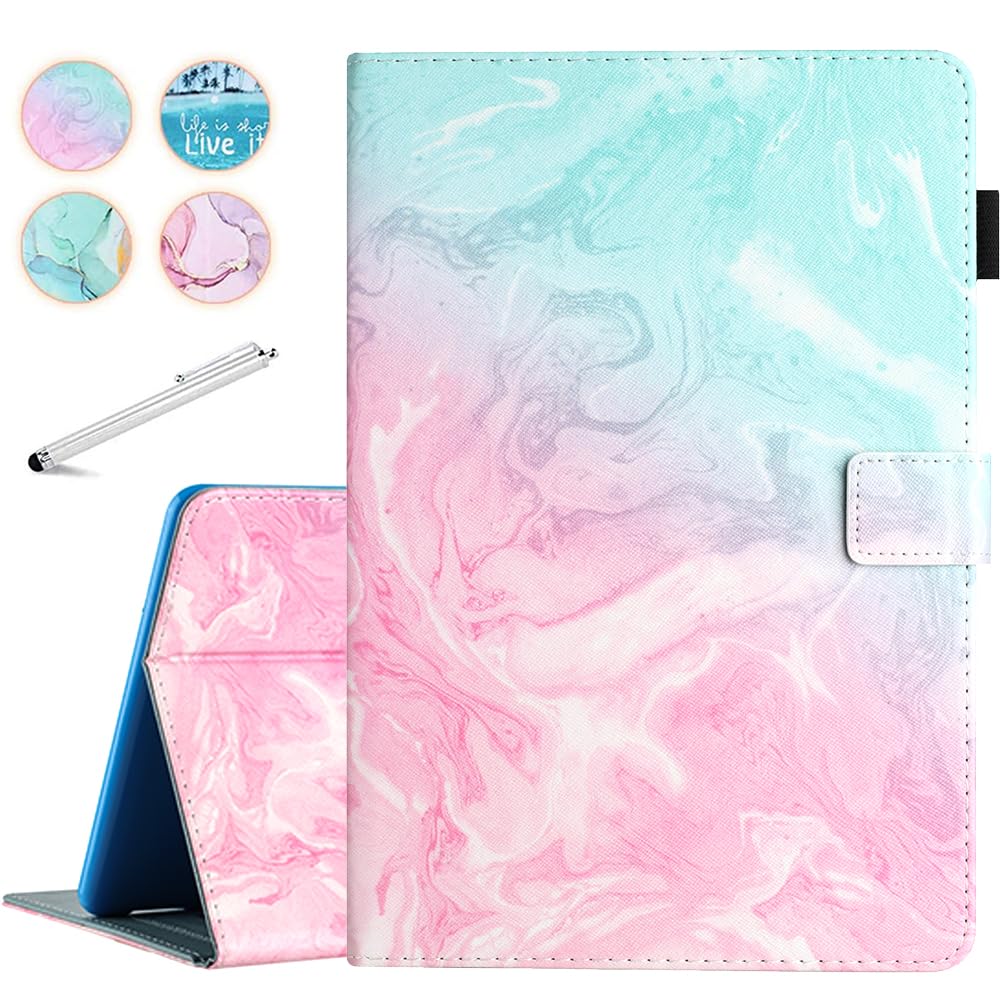 Fancity Case Fits All-New Amazon Kindle Fire HD 10 & 10 Plus (13th/11th Generation, 2023/2021 Release), PU Leather Stand Cover with Smart Auto Wake/Sleep & Pen Holder Card Slot, Green Pink