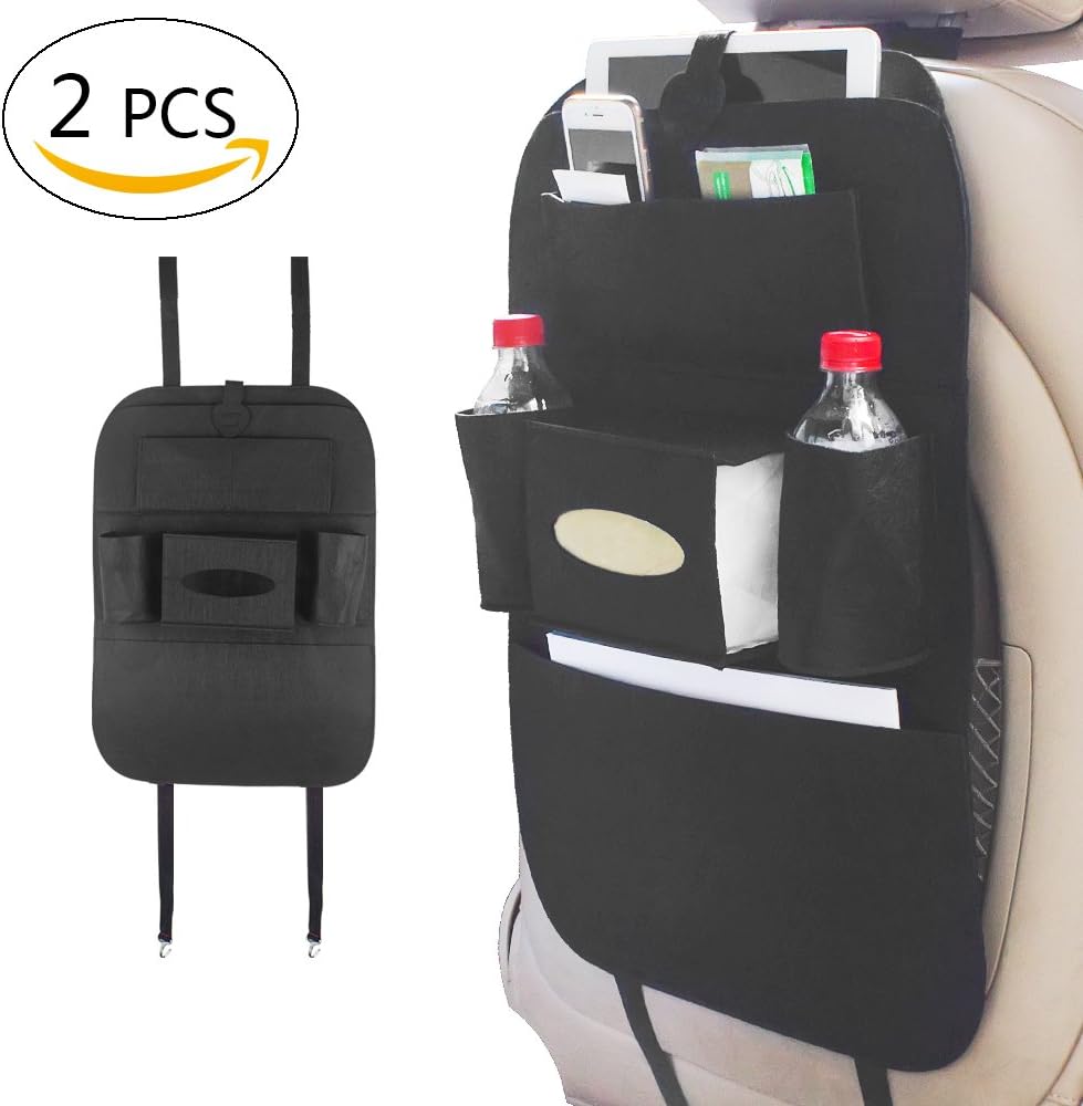XYXtech 2/pcs Car Back seat Storage With Built-In iPad/Tablet Holder Multi-Pocket Cargo storage Kick Mat Organizer Protectors For Auto, SUV, Business Car,Trunk,Baby Stroller (Black)