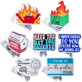 7pc Funny Badge Reel Retractable for Nurse, Teachers, Nurses, Office Workers & Nursing | Cute Cool ID Tag Card Holder Clips for Doctor Student for Men & Women Lanyard Supplies Accessories (Meme)