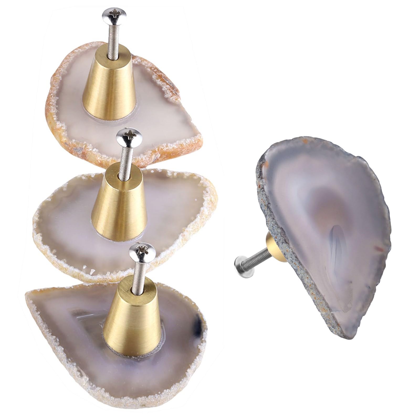 KYEYGWO Natural Color Agate Slice Cabinet Drawer Knobs Cupboard Door Knobs Pull Handle Knobs for Door Cabinet Drawer Dresser Wardrobe, Pack of 4