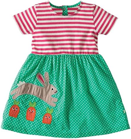 MISSHALO Girls Casual Cotton Summer Short Sleeves Striped Dresses(6757,6T/6-7YRS)