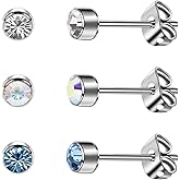 FACOKO 3 Pairs Women's & Men's Stud Earrings - Solid Titanium, Hypoallergenic, Nickel Free - 4mm/5mm, Silver/Black/Rose Gold/Gold Plated