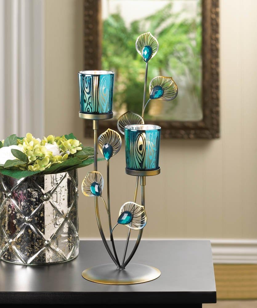 Tabletop Candle Holder Peacock Pillar Iron Lantern Wedding