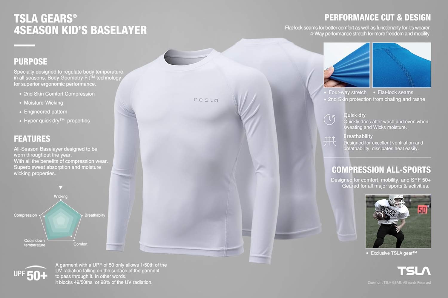 TSLA Boy's Cool Dry Long Sleeve Compression Shirts, Athletic Workout Shirt, Sports Base Layer T-Shirt: Clothing