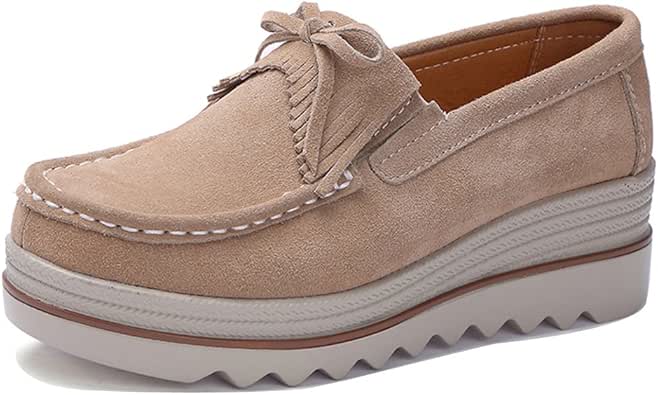 Amazon.com | STQ Women Comfortable Platform Shoes Wedges Work Suede Moccasins Tassel Slip On 
