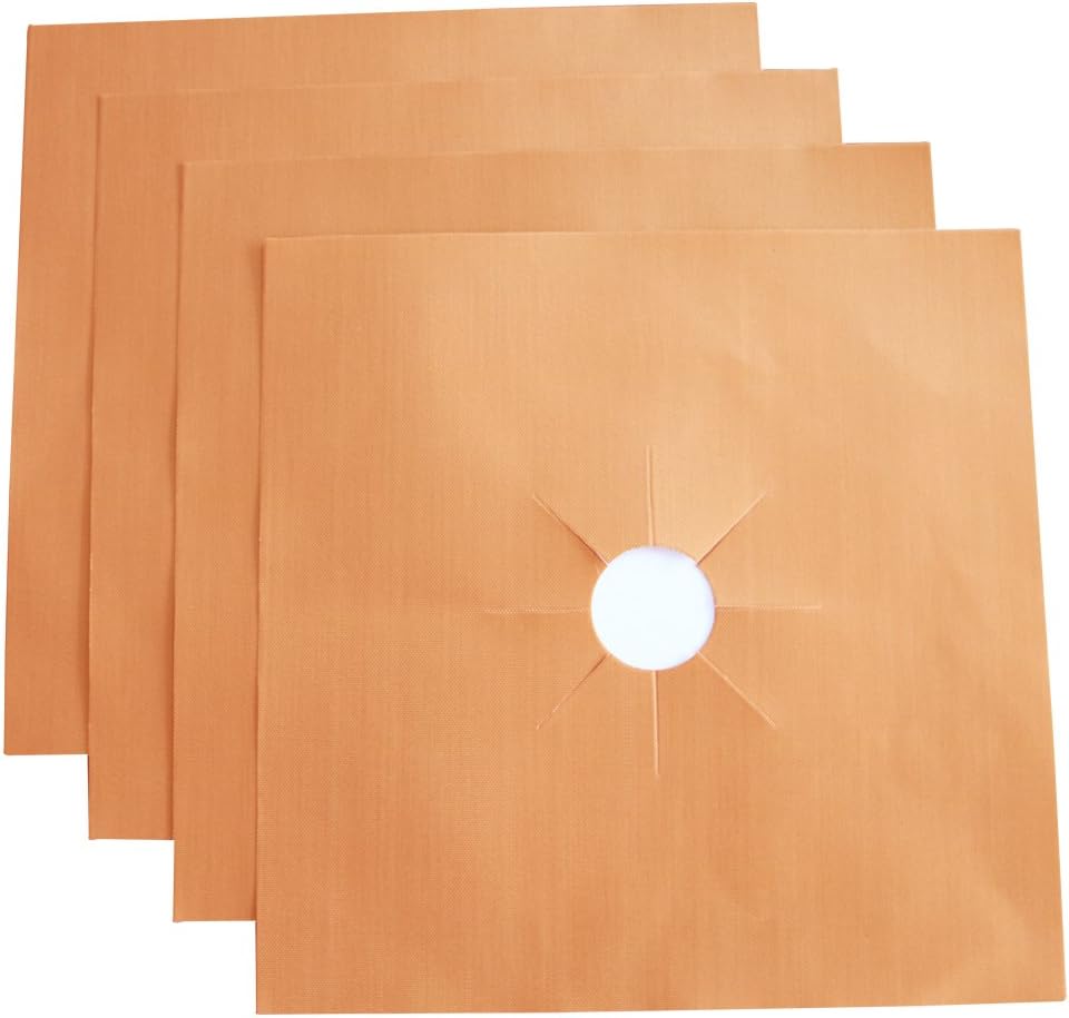4-Pack Double Thickness Copper Gas Range Protectors - 10.6” x 10.6” Reusable, Non-Stick Stovetop Burner Protectors