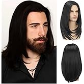 Daiaces Long Black Wig for Mens Straight Hair Synthetic Heat Resistant Men Wigs for Daily Party Costume Halloween