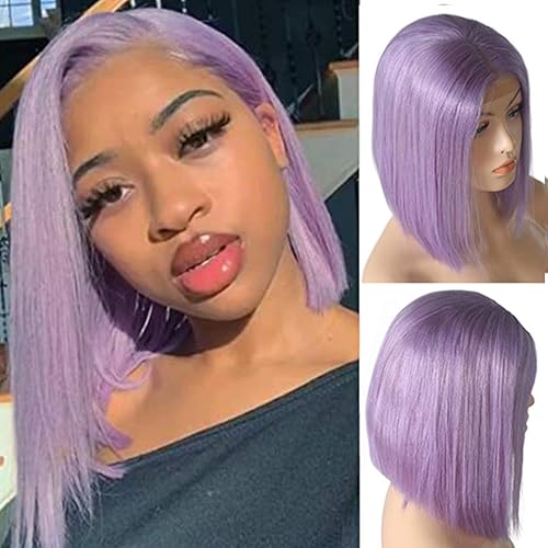 Lilac Lace Bob wig Virgin Human Hair 13x4 Lace Frontal Glueless Remy Hair Straight 8"Pre Plucked Short Cut Peruvian Remy Hair 180% Density Middle Part Short Cut Bob for Women