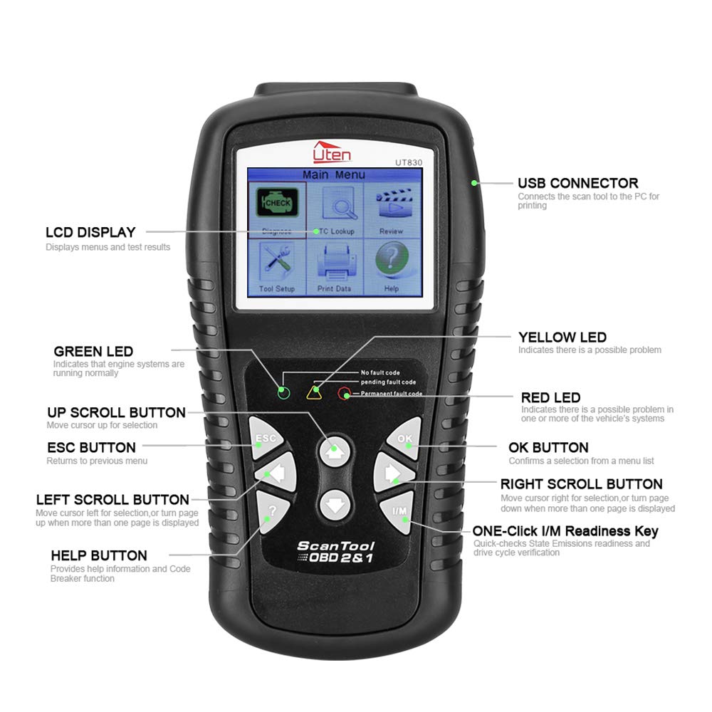 Anfahr OBDII/EOBD Diagnostic Code Reader Automotive Scanner for Engine Fault Scan Tool - Black (KW830)