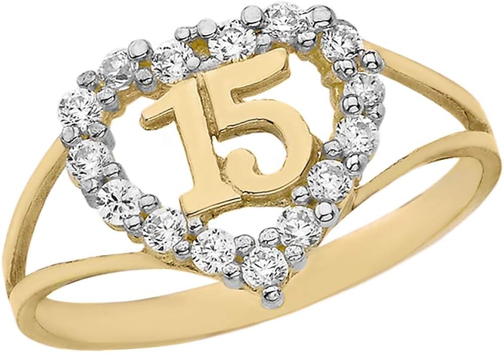 Rings 14k White Gold QuinceaNera 15 Anos Conora CZ Crown Ring Jewellery