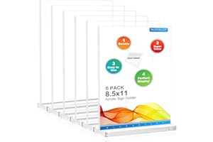 BlueValley 8.5x11 Acrylic Sign Holder Vertical, 6 Pack Clear Table Menu Signs Holder Plastic Paper Display Stand Double Sided