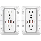 2 Pack Outlet Extender Surge Protector, 6 Outlet Splitter with 4 USB Outlet (2 USB A,2 USB C), 3Sided Power Strip with Adapte