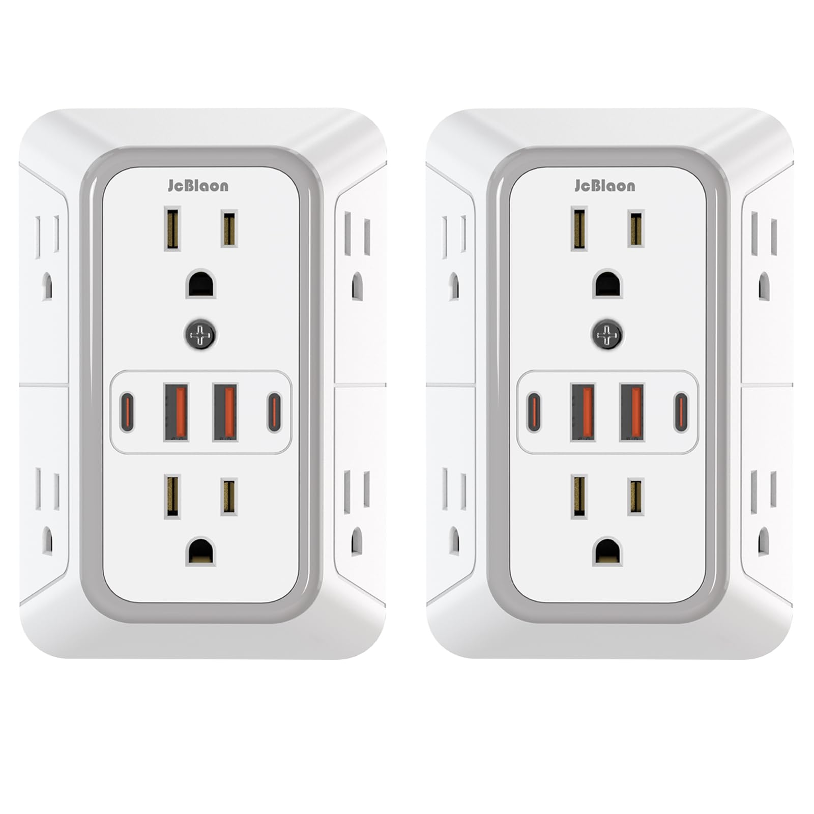 Photo 1 of 2 Pack Outlet Extender Surge Protector, 6 Outlet Splitter with 4 USB Outlet (2 USB A,2 USB C), 3Sided Power Strip with Adapter Spaced Outlets for Home, Office, Travel(White)