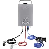 Tankless Water Heater, CAMPLUX 1.58 GPM Propane Portable Water Heater With Pump Kit, Gray, BW158GP60