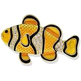 Rhinestone Ocean Sea Clownfish Brooch Pins for Women Gold-Toned Fashion Crystal Enamel Fish Marine Animal Brooches Lapel Pin Suit Dress Accessories Dainty Unisex Summer Holiday Party Jewelry