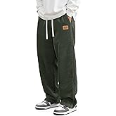 JEMLDL Mens Corduroy Pants Drawstring Elastic Waist Casual Pants Straight Baggy Sweatpants with Pockets