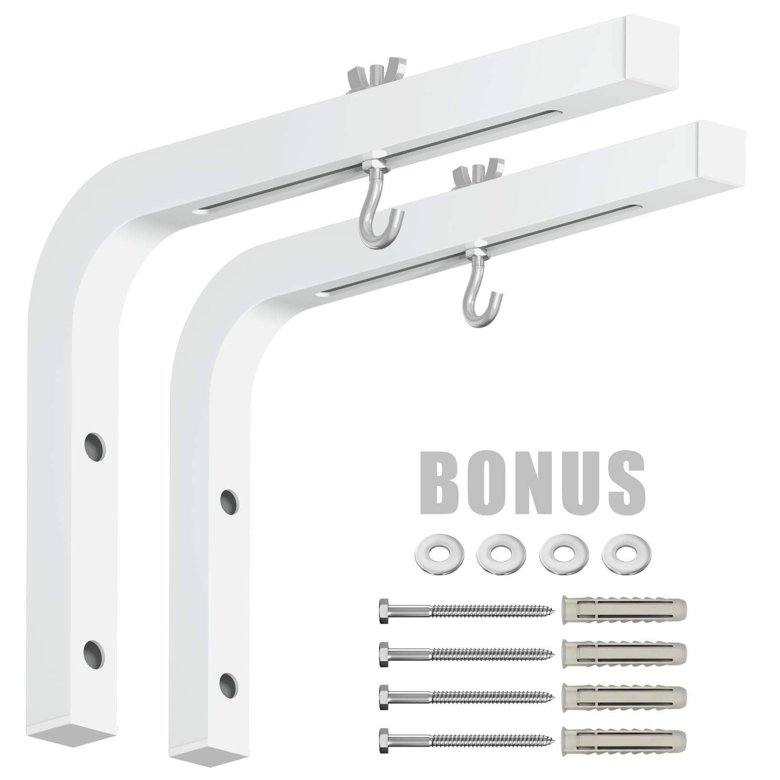 Photo 1 of 2-Be-Best Universal Projector Screen Mount L-Bracket 11 in Longer Wall Hanging Mount Adjustable Extension with Hook Manual Projector Screen Hanger Max Loading 84 lbs / 38kg White for Office Home