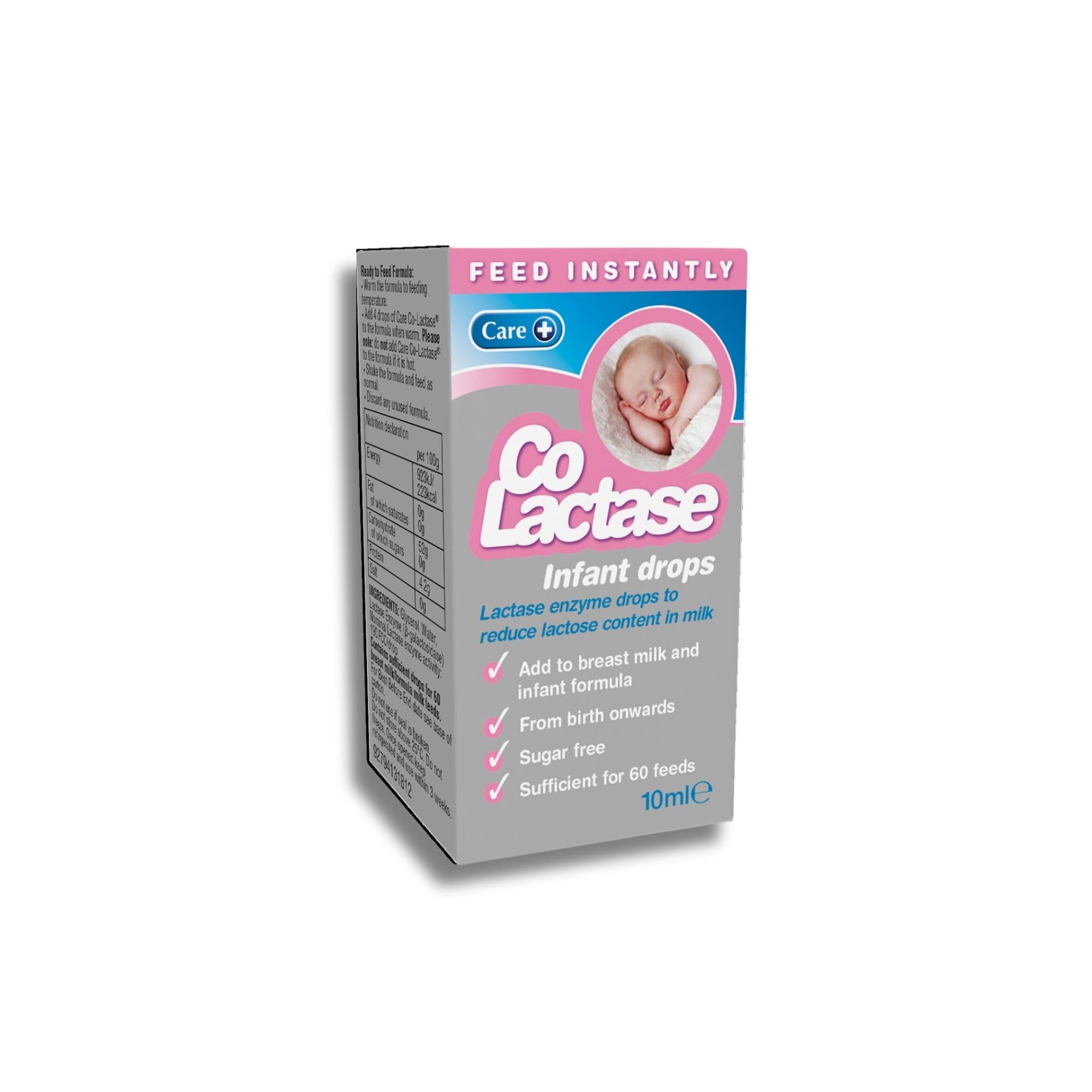 Care Co-Lactase, Sugar Free, Instant Feed Lactase Enzyme Drops, Suitable from Birth Onwards, Infant Drops, Reduces Bloating and Wind, 10ml Drops