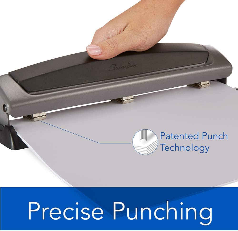 Swingline Desktop Hole Punch, Hole Puncher, Precision Pro, Adjustable, 2-3 Holes, 10 Sheet Punch Capacity, Black/Gray (74038) : Manual Multi Hole Paper Punches : Office Products