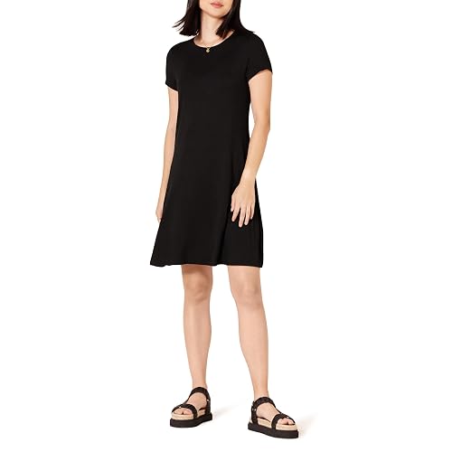 Amazon Essentials Women's Short-Sleeve Scoop Neck A-line Swing Dress (Available in Plus Size), Black, Medium in Kenya