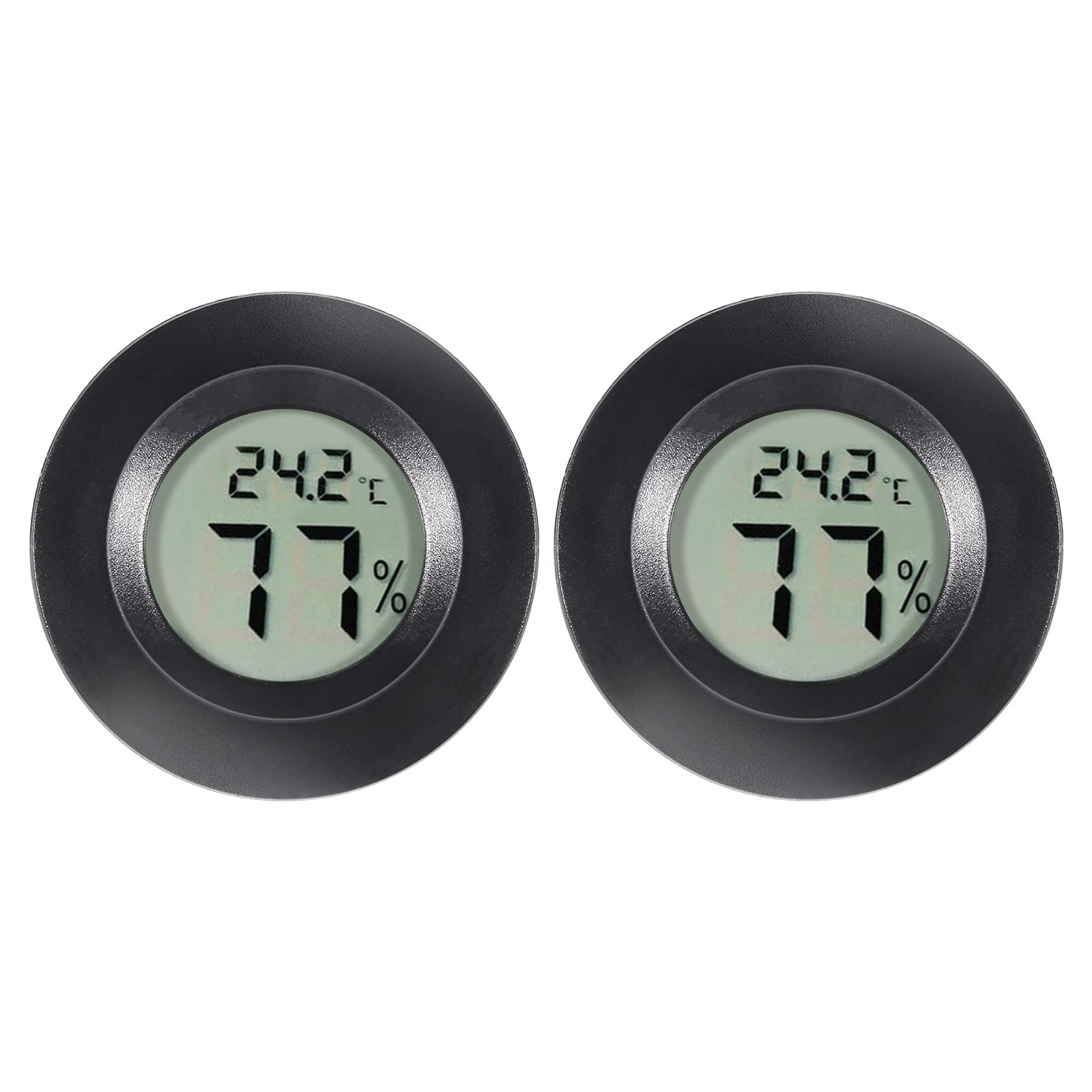 2Pcs Mini Round Hygrometer Thermometer Digital LCD Monitor Meter Gauge Indoor Outdoor Humidity Temperature Gauge for Humidifiers Dehumidifiers Greenhouse Basement Babyroom Fahrenheit or Celsius