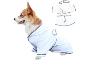HDKUW Dog Bathrobe, Microfiber Fast Drying Absorbent Hooded Bath Towel White for Puppy Small Medium Large Dog Cat (XL, White)