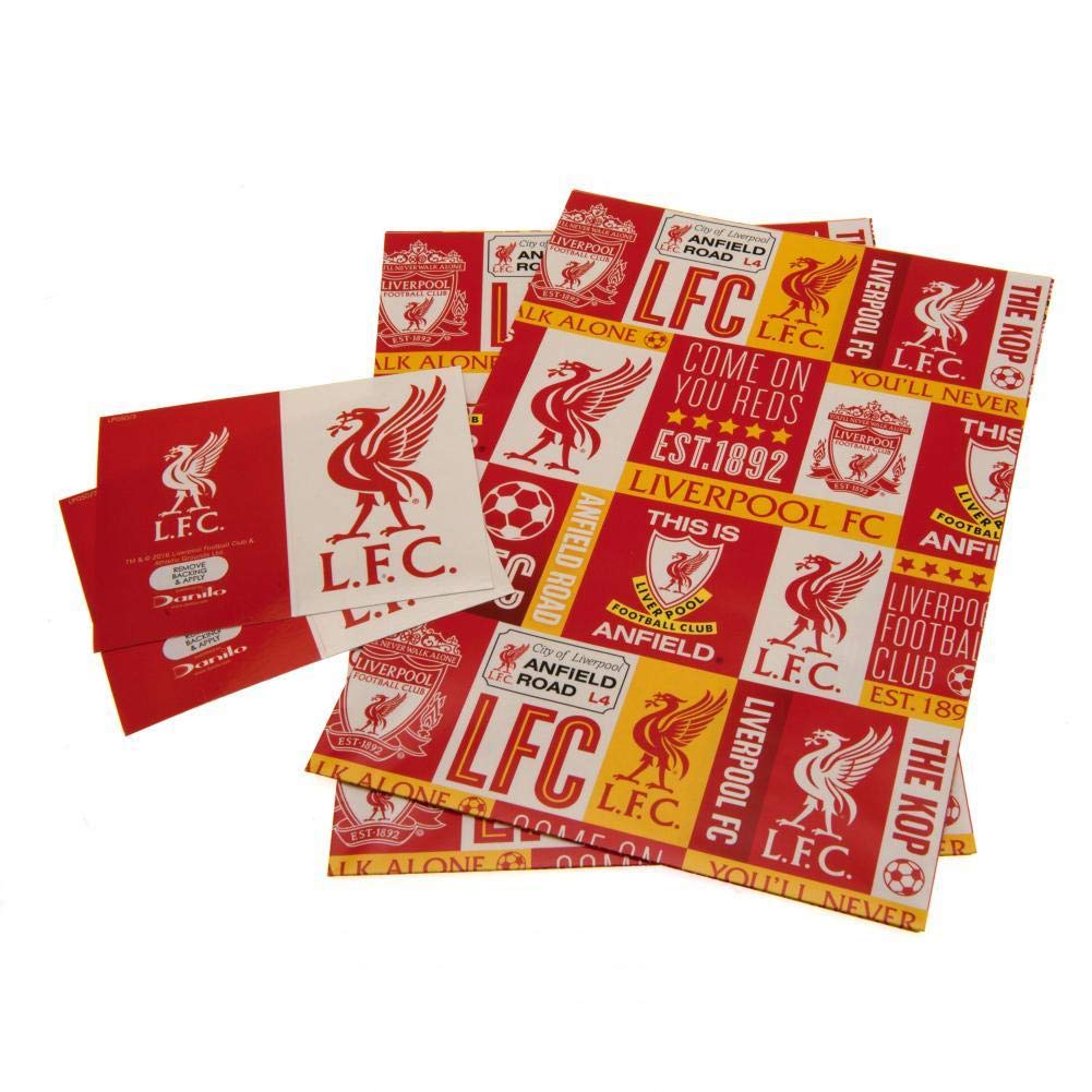 Liverpool F.C. Official Liverpool Football Club Gift Wrapping Paper, Includes 2 Sheets and 2 Gift Tags, Multi, b01gwplv