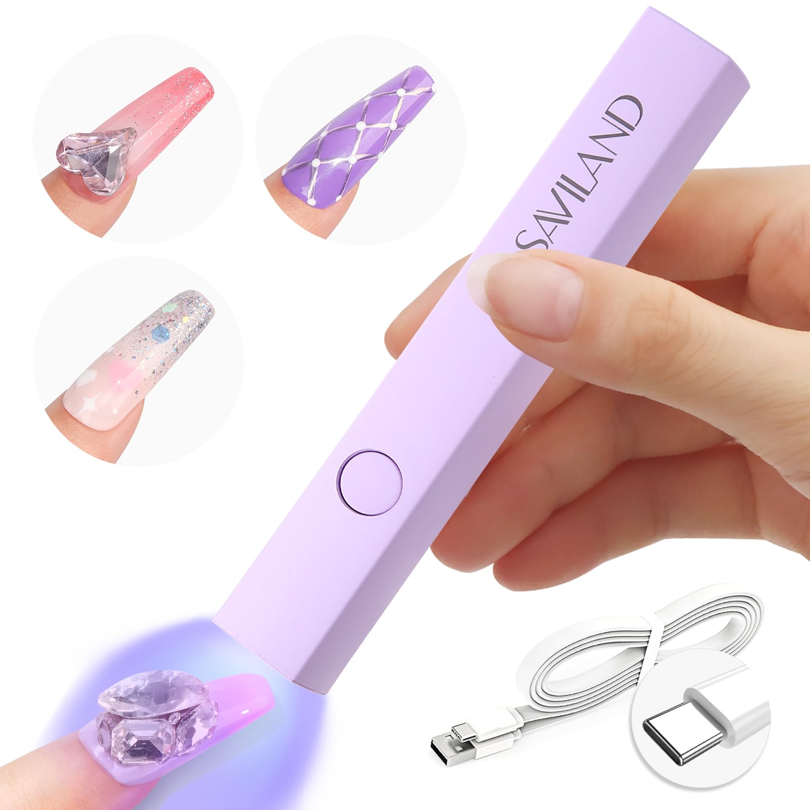 SAVILAND UV Nail Lamp 10s Fast Curing: Handheld UV Light for Gel Nails 180mAh Rechargeable Nail Dryer 3W Portable Mini Timer LED Nail Light for Press Ons Nails Salon Professional Use