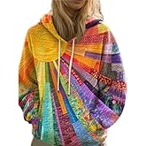 JJYCXAEW Oversized Patchwork Printed Hoodie for Women Women’s Casual Drawstring Pullover with Pocket