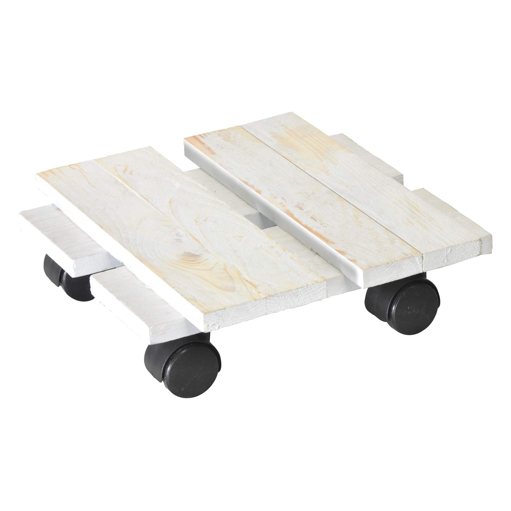 WAGNER Plant trolley LOFT SHABBY CHIC 28 x 28 x 8 cm I For indoor use I Retro, country house style I FSC®-certificated solid wood, white, rough-sawn, varnished I Load capacity 100 kg - 20085601