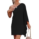 Jhsnjnr Women's Short Wedding Guest One Shoulder Dresses Formal Batwing Sleeve Club Party Cocktail Dress