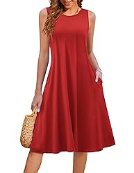 HOTOUCH Women T Shirt Dress Red Midi Dress