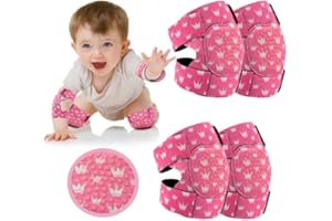PRAPIROON 2 Pairs Baby Knee Pads for Crawling Adjustable Knee Pads Toddler Crawler Knee Protector for Infant Girl Boy Crawling (Pink Crown)