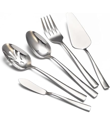 Hammered Serving Utensils Set Of 6 E-far Stainless Steel 8.7 Inch Square...
