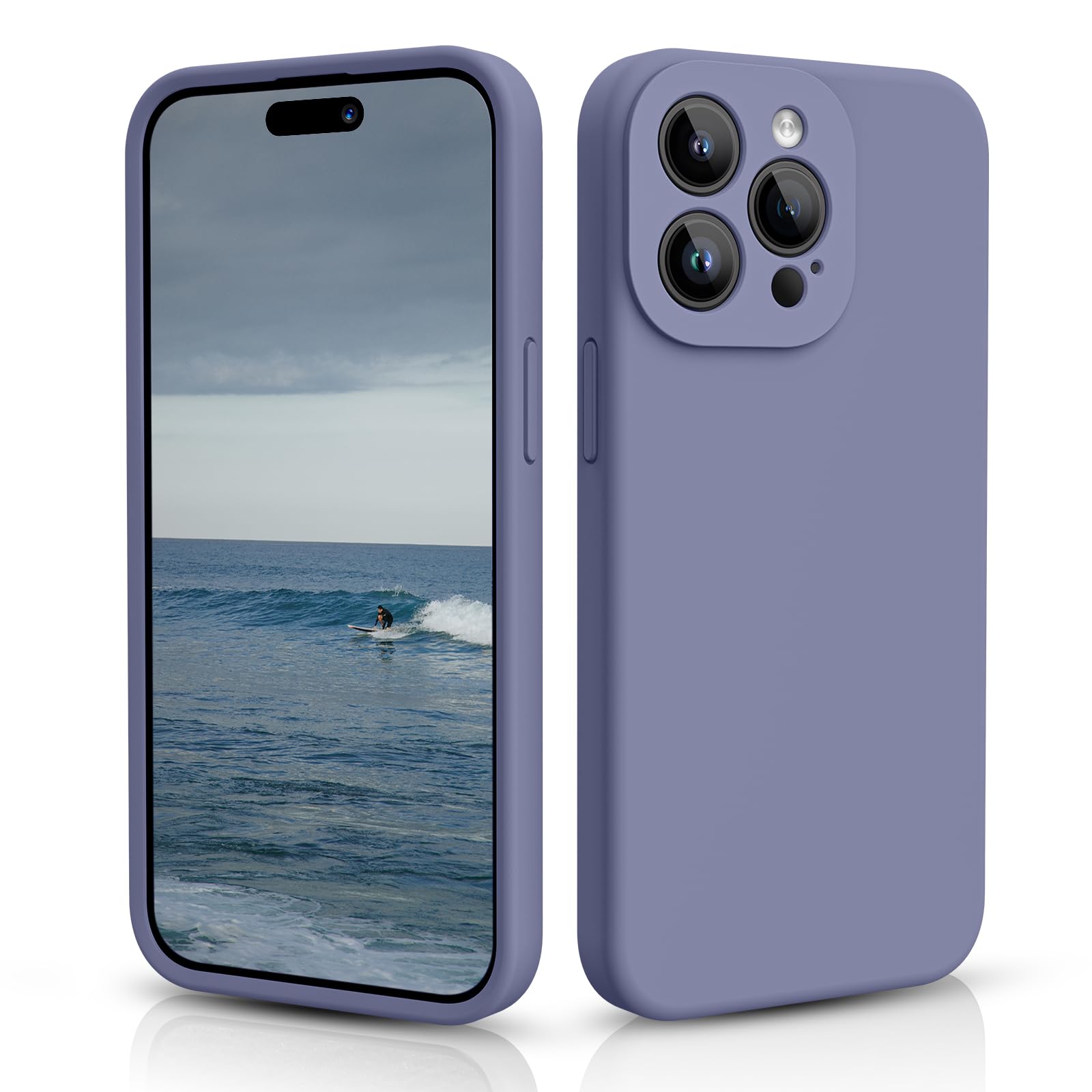 CALOOP Slim-Fit for iPhone 15 Pro Case,Skin Soft Liquid Silicone,Sturdy Hard Frame Shockproof Cover with Anti-Scratch Microfiber Lining,Full Protection for Screen and Lens,6.1 inch(Lavender Gray) — image 1