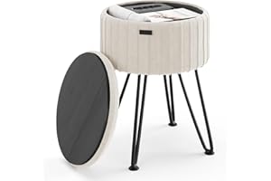 STORAGEBUD Round Ottoman with Storage, Pleated Velvet Storage Ottoman, Foot Stool Ottoman, Makeup Vanity Stool, Small Ottoman Foot Rest, Modern Ottomans for Living Room and Bedroom, Cream