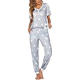 Ekouaer Pajamas for Women Set 2 Piece Lounge Set Short Sleeve Pjs Joggers Long Pants Sleepwear with Pockets